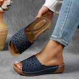 Breakj Summer New Women's Thick Bottom Slippers Large-Size Fish Mouth A Word Wide Striped Thick Bottom Slippers
