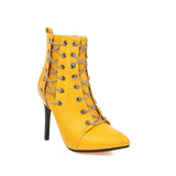 Women Ankle Boots 2023 Autumn Winter Stiletto Booties Cross Chain Decorate Thin High Heels PU Leather Size 34-50 Fashion