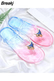 Flip Flops Women's Flat Transparent Beach Slippers Women Sandals Non-slip Summer Crystal Korean Bathroom Plastic Shoes