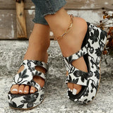 Printed Chunky Platform Slippers Women Summer 2023 Hollow Out Wedge Sandals Woman Thick Bottom Beach Sandalias Size