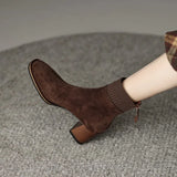Ankle Boots for Women Square Toe Chelsea Booties Back Zipper Black Ladies Party Pumps Thick Mid Heels