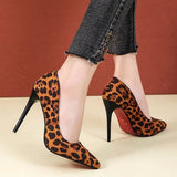 Rubber Bottom High Heels Shoes Women Pumps Flock Leopard Print Sexy Stilettos Party Heeled Designer Shoes Large Size