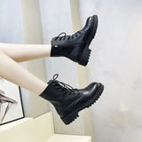 Leather Black Platform Boots for Women Heels Designer Shoes Woman Booties Ankle Boots Female Chunky Shoes Women 2023