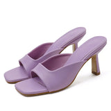 Women Summer 8.5cm High Heels Blue Purple Slides Mules Sandals Lady Slippers Designer Peep Toe Thin Heels Fetish Prom
