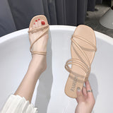 Summer New Two Wear Sandals Female Fashion Korean Version Of A Word With Sandals Casual Flat Outside Wear Slippers