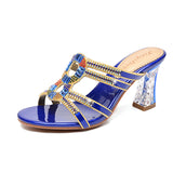 Women's Slippers In Summer Wear Crystal Diamond Sandals, Women's Sandals, Thick Heels, Bohemian Slippers, Full Of