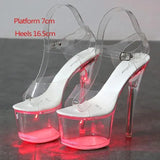 34-43 Nightclub LED Light High Heels Sandals Luminous Shoes Catwalk Pole Dancing Shoes Crystal Clear Platform