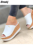 Women Summer Peep Toe Wedges Heeled Sandals Platform Shoes Casual Ladies Outdoor Slippers Beach Shoes Fashion Slides