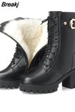 Winter High-heeled Leather Women's Winter Boots Thickened Wool Warm Women's Military Boots High-quality Women's Snow