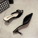 New Women Slippers Mules Pointed Toe Rubber Metal Chains Outsole Slides Footwear Fashion Casual Lady High Heels