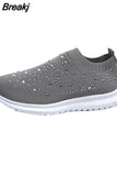 women Fashion Crystal Sneakers Breathable Mesh Slip On Flat Shoes For Women 2023 Outdoor Walking Loafers Zapatos