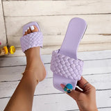 Size Fashion Weaving Flat Slippers Women 2023 Summer Non Slip Beach Flip Flops Woman Designer Soft Sole Square Toe