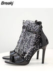 Spring Gold Glitter Rhinestone Mesh Ankle Sandals Boots High Heels 10CM Sexy Booties Peep-toe Pumps Lady Party