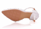 Shoes Bride White Wedding Shoes Female High Heels Ankle Strap Pumps Women's Shoes Rhinestone Lace High Heels Party