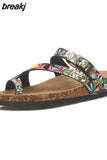 2023 New Women Summer Cork Slippers Casual Slip on Beach Outside Slides Flip Flops
