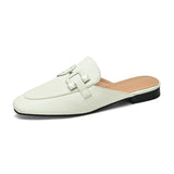 Mules Fashion Design Square Toe Chains Slippers Shoes Summer Outdoor Office Wear Green Yellow Sandals