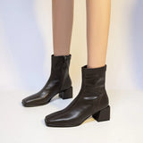 Brand Women black 5cm Block High Heels Ankle Boots 2021 Winter Female Square Toe Chelsea Boots High Quality Short