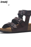 2023 New Summer Women Gladiator Buckle Cork Sandals Beach Outside Patchwork Non-slip Casual Sandalias