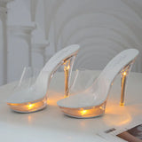 Sexy Ultra-heeled Sandals Ladies Stilettos Light Up Platform Sandals Transparent Crystal Shoes LED Glowing Shoes