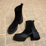 Shoes for Woman Black Women's Ankle Boots Sock Footwear Combat Booties Very High Heels Suede Punk Style Heeled Autumn