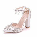 Queen Wedding Shoes Bride Pumps Christmas Day Evening Party Luxury Square High Heels Woman