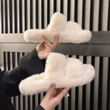 Breakj Thick-Bottomed Fur Slippers Wearing Autumn New Fashion Slope And Loose Cake Bottom-Size Cotton