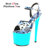 Leopard Sandals Pole Dance Shoes Stripper Sexy Combat Fetish High Heels Women Platform Shoes Party Club 15 17 CM