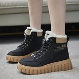 Women Snow Boots Winter Spring Warm Thick Soled Ankle Boots Solid Color lace-up Shoes for Women Height Increasing Plush