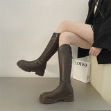 Women Long Boots Thick Sole Ladies Zipper Knight Flats Heel Boots Fashion Knee-high Boots botas mujer invierno Winter