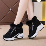 Women's Winter Sneakers Winter Boots Women Platform Sneakers Plush Casual Shoes Woman High Heels Black Ladies