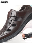 Summer Men Sandals Cozy Hollow Non-slip Soft Lighted Breathable All-match Wearable Fashion Work Shoes Casual Leather