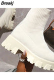 New Couple Sock Shoes Women Thick-soled Casual fly woven mesh Knitted Short Boots female Floater sneakers women