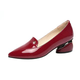 Size 42 Women Pumps Patent Leather Dress Shoes Low Heels Ol Office Lady Shoes Leaf Boat Shoe Classics Pump