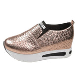 Gold Snake Pattern Sneakers Women 2024 Spring Slip On Height Increase Sneaker Woman Plus Size Pu Leather Loafers Shoes