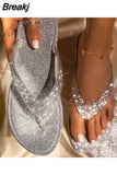 Women's Flip Flop Slippers Slides Bling Rhinestone Ladies Shoes Casual Summer Flat Female Crystal Glitter Woman Plus
