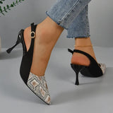 2024 New High Heels Mules Sandals Women Fashion Snake Pattern Thin Heeled Shoes Woman Back Strap Pointed Toe