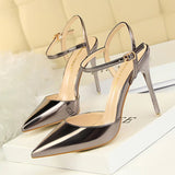 Breakj Simple Thin Heel Ultra High Heel Shallow Pointed Patent Leather Sexy Nightclub Show Thin A Word With Female