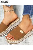 Summer Platform Slippers for Women Fashion Casual Hemp Wedges Sandals Thick Sole Open Toe Outdoor Beach Woman Walking