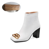 and American Style Cowhide Material Metal Decorative Booties Square Head Zip Closure Fashion Size 43 Women