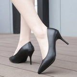 Comfortable Genuine Leather Women Black White Wedding Shoes Bride Low Med Thin High Heels Office Work Pumps For