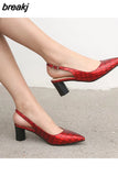 Women Sexy Slingback Pointed Toe Pumps Block Heel Croco-Effect Summer Party Dress Shoes Plus Size 33-46 High 6cm