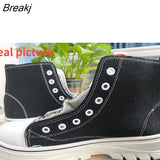 2023 Autumn New Vulcanize Women's Casual Canvas Platform Shoes High Top White Black Platform Sneakers Tennis