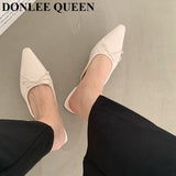 Candy Color Mule Shoes Women Slippers Flat Close Toe Slides Casual Flip Flops Sweet Bow Knot Sandal 2023 Summer