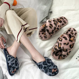 Leopard-Print Slippers Female Household Cotton Slippers Winter Plush Open-Toed Fashion Korean Version Of Warm