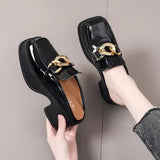 Women's Sneakers With Platform Shoes Thick Sole 2023 Casual Leather Low Fabric Mules Rubber Concise Square Toe Rome