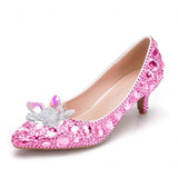 Queen Thick Women Pumps 5cm Silver Rhinestone Lady Bride Wedding Shoes Evening Party Low