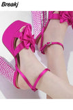 Buckle Platform Women Sandals Summer 2023 New Hot Sexy Elegant Rhinestones Shoes Thick Heels Sandals Bowknot Decor