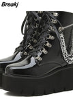 Dropship Female Motorcycle Boots Square Heel Square Toe Zip Black Ankle Boots Platform Comfy Street Jungle boots Woman