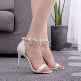 Breakj Cm High-Heeled Sandals Bridesmaid Wedding Buckle With Beaded Tuxedo Fine Heel Fish Mouth Roman