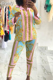Autumn 2 Piece Sets African Sets For Women Retro Print Loose Long Shirt And Skinny Long Pants Sexy Fall Fashion